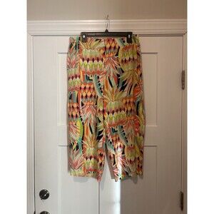 Crown & Ivy Pants Women Size Large Floral Elastic Waist Pull On Cropped Bottoms